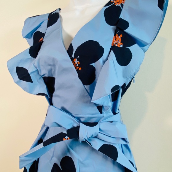 Kate Spade Tea Garden Blue & Orange Floral Print Cotton Midi Dress - Picture 7 of 13